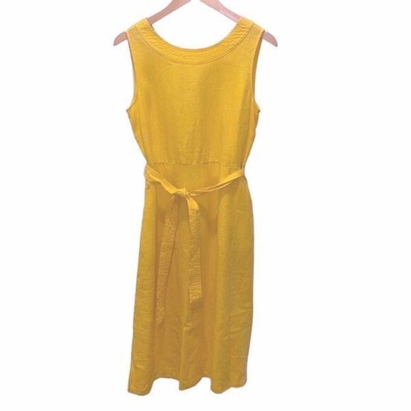 Nicole Miller Womens Linen V-Back Waist Fit & Flare Midi Dress Yellow Size 6 - Picture 2 of 11